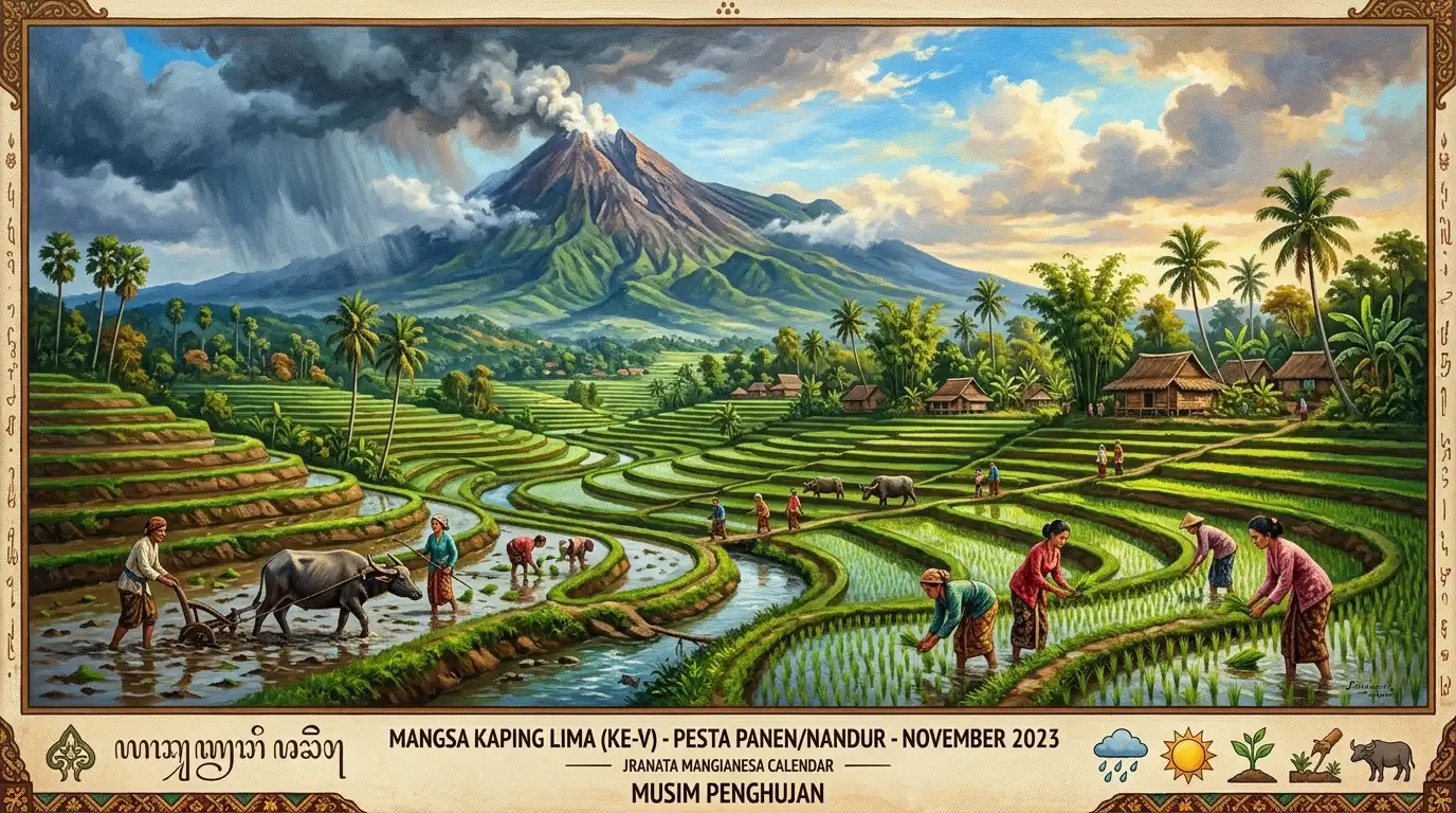 Ilustrasi lanskap pertanian Jawa dan pegunungan